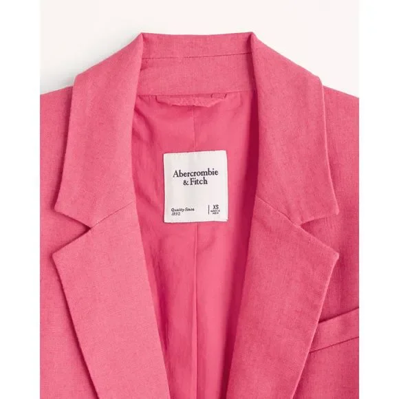 Abercrombie Hot Pink Linen Blend Boyfriend Blazer Size XS NWT - Picture 7 of 12